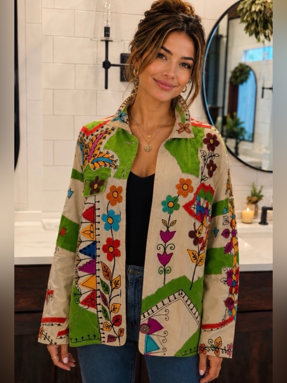 Rare Vintage Sandy Starkman Hand Painted Embroider Boho Art Jacket Statement XL - Picture 15 of 15